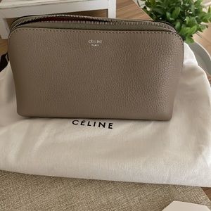 NEW CELINE LEATHER COSMETICS POUCH CASE Bag DUNE